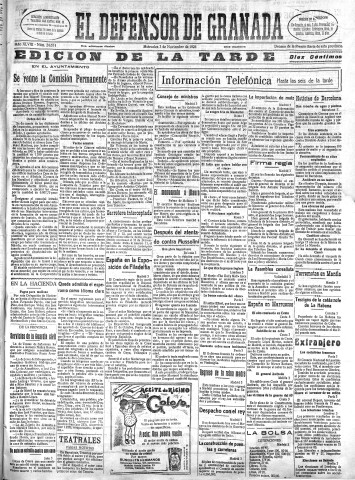 'El Defensor de Granada  : diario político independiente' - Año XLVIII Número 24654 Ed. Tarde - 1926 Noviembre 03