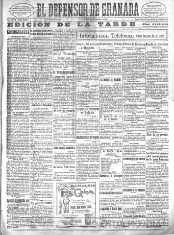 'El Defensor de Granada  : diario político independiente' - Año XLVIII Número 24656 Ed. Tarde - 1926 Noviembre 04