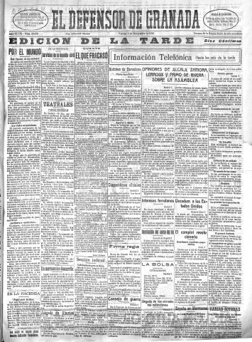 'El Defensor de Granada  : diario político independiente' - Año XLVIII Número 24658 Ed. Tarde - 1926 Noviembre 05