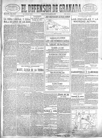 'El Defensor de Granada  : diario político independiente' - Año XLVIII Número 24659 Ed. Mañana - 1926 Noviembre 06