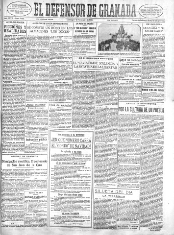 'El Defensor de Granada  : diario político independiente' - Año XLVIII Número 24661 Ed. Mañana - 1926 Noviembre 07