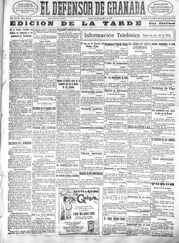 'El Defensor de Granada  : diario político independiente' - Año XLVIII Número 24662 Ed. Tarde - 1926 Noviembre 08