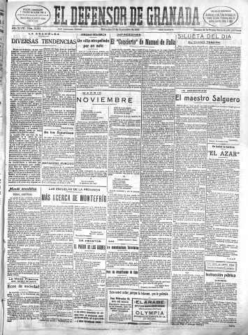 'El Defensor de Granada  : diario político independiente' - Año XLVIII Número 24665 Ed. Mañana - 1926 Noviembre 10