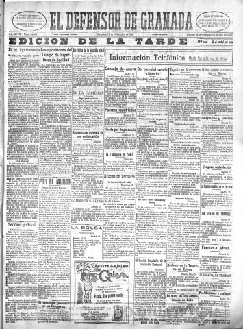 'El Defensor de Granada  : diario político independiente' - Año XLVIII Número 24666 Ed. Tarde - 1926 Noviembre 10