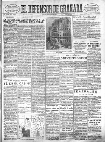 'El Defensor de Granada  : diario político independiente' - Año XLVIII Número 24667 Ed. Mañana - 1926 Noviembre 11