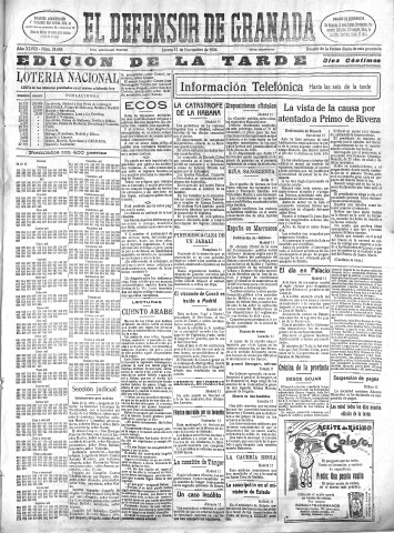 'El Defensor de Granada  : diario político independiente' - Año XLVIII Número 24668 Ed. Tarde - 1926 Noviembre 11