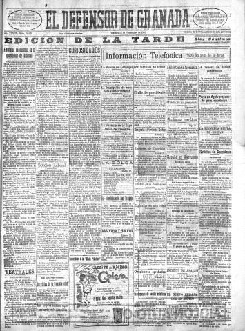 'El Defensor de Granada  : diario político independiente' - Año XLVIII Número 24670 Ed. Tarde - 1926 Noviembre 12
