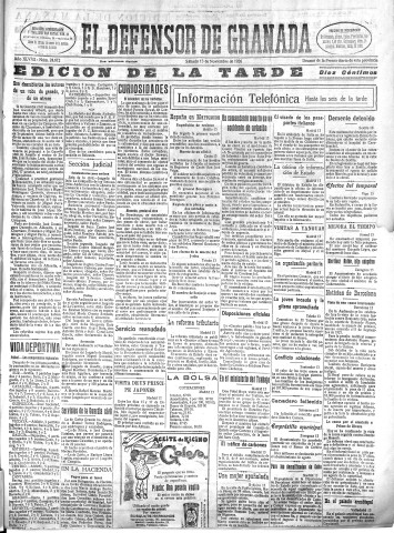 'El Defensor de Granada  : diario político independiente' - Año XLVIII Número 24672 Ed. Tarde - 1926 Noviembre 13