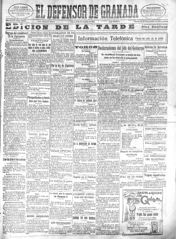 'El Defensor de Granada  : diario político independiente' - Año XLVIII Número 24674 Ed. Tarde - 1926 Noviembre 15