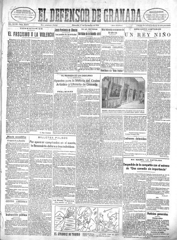 'El Defensor de Granada  : diario político independiente' - Año XLVIII Número 24677 Ed. Mañana - 1926 Noviembre 17