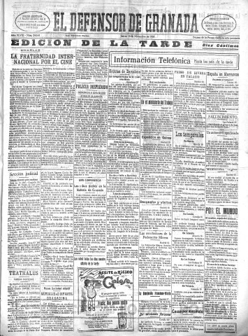 'El Defensor de Granada  : diario político independiente' - Año XLVIII Número 24680 Ed. Tarde - 1926 Noviembre 18