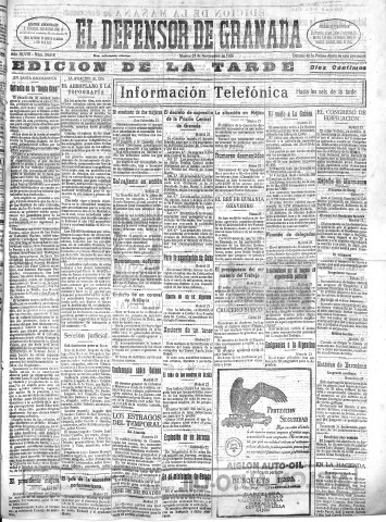 'El Defensor de Granada  : diario político independiente' - Año XLVIII Número 24688 Ed. Tarde - 1926 Noviembre 23