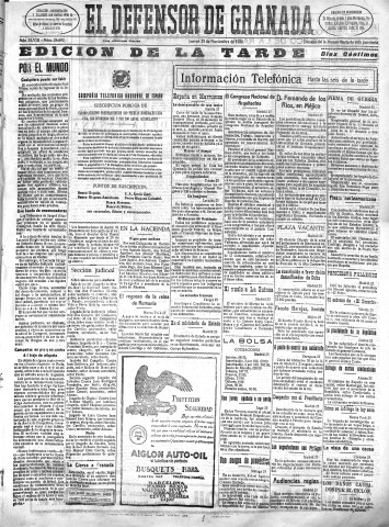 'El Defensor de Granada  : diario político independiente' - Año XLVIII Número 24692 Ed. Tarde - 1926 Noviembre 25