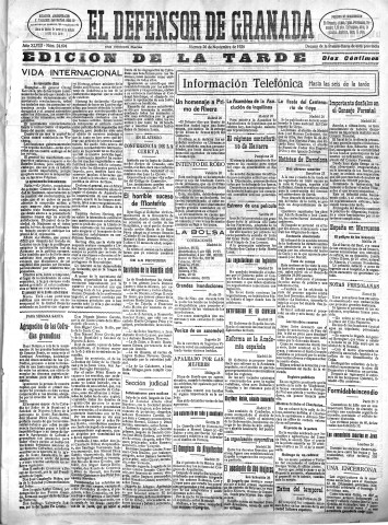 'El Defensor de Granada  : diario político independiente' - Año XLVIII Número 24694 Ed. Tarde - 1926 Noviembre 26