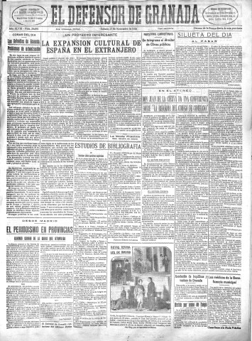 'El Defensor de Granada  : diario político independiente' - Año XLVIII Número 24695 Ed. Mañana - 1926 Noviembre 27