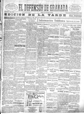 'El Defensor de Granada  : diario político independiente' - Año XLVIII Número 24696 Ed. Tarde - 1926 Noviembre 27