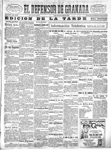 'El Defensor de Granada  : diario político independiente' - Año XLVIII Número 24698 Ed. Tarde - 1926 Noviembre 29