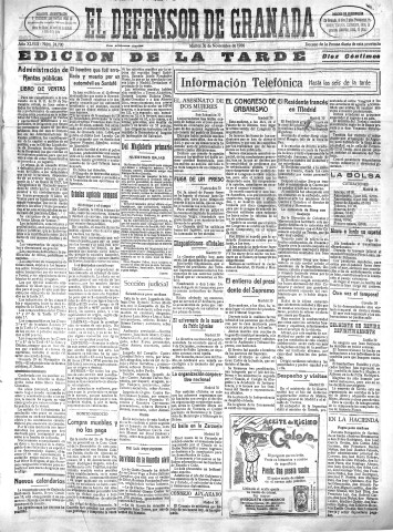 'El Defensor de Granada  : diario político independiente' - Año XLVIII Número 24700 Ed. Tarde - 1926 Noviembre 30