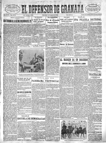 'El Defensor de Granada  : diario político independiente' - Año XLVIII Número 24701 Ed. Mañana - 1926 Diciembre 01