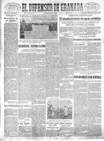 'El Defensor de Granada  : diario político independiente' - Año XLVIII Número 24703 Ed. Mañana - 1926 Diciembre 02