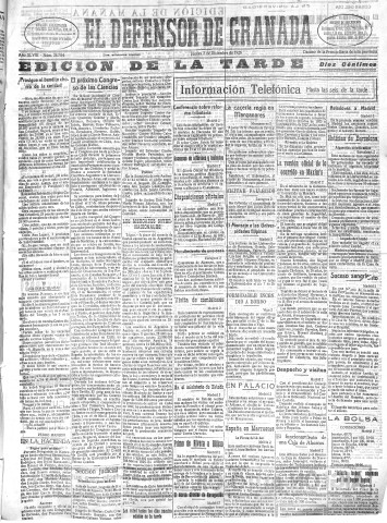 'El Defensor de Granada  : diario político independiente' - Año XLVIII Número 24704 Ed. Tarde - 1926 Diciembre 02