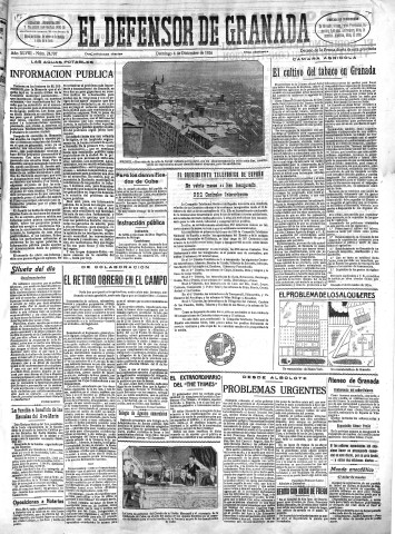 'El Defensor de Granada  : diario político independiente' - Año XLVIII Número 24707 Ed. Mañana - 1926 Diciembre 04