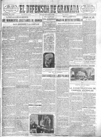 'El Defensor de Granada  : diario político independiente' - Año XLVIII Número 24708 Ed. Mañana - 1926 Diciembre 05