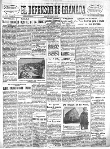 'El Defensor de Granada  : diario político independiente' - Año XLVIII Número 24710 Ed. Mañana - 1926 Diciembre 07