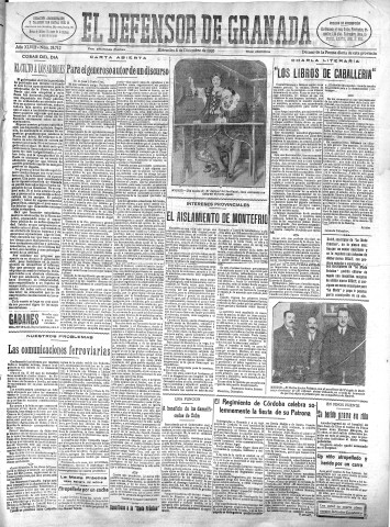 'El Defensor de Granada  : diario político independiente' - Año XLVIII Número 24712 Ed. Mañana - 1926 Diciembre 08
