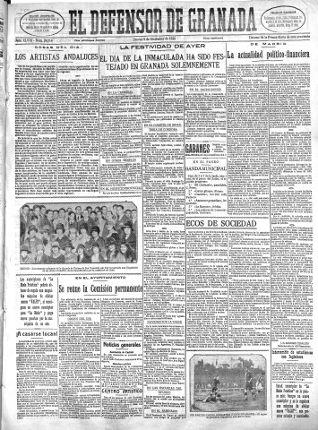 'El Defensor de Granada  : diario político independiente' - Año XLVIII Número 24714 Ed. Mañana - 1926 Diciembre 09