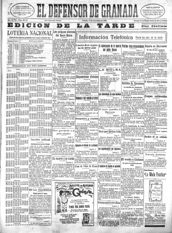 'El Defensor de Granada  : diario político independiente' - Año XLVIII Número 24719 Ed. Tarde - 1926 Diciembre 11