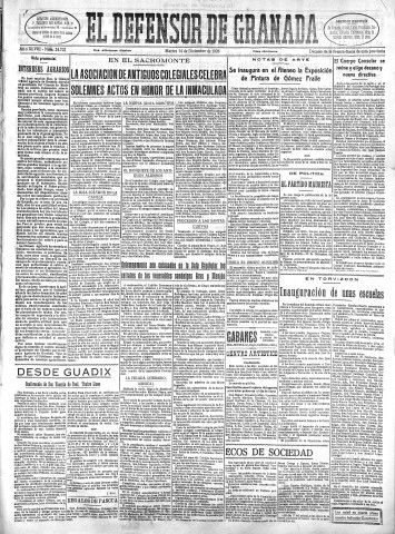 'El Defensor de Granada  : diario político independiente' - Año XLVIII Número 24722 Ed. Mañana - 1926 Diciembre 14