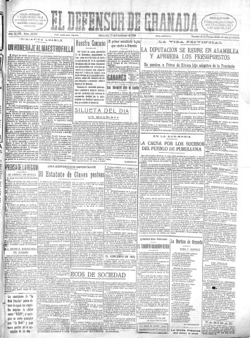 'El Defensor de Granada  : diario político independiente' - Año XLVIII Número 24724 Ed. Mañana - 1926 Diciembre 15