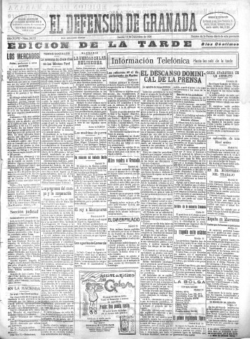 'El Defensor de Granada  : diario político independiente' - Año XLVIII Número 24727 Ed. Tarde - 1926 Diciembre 16