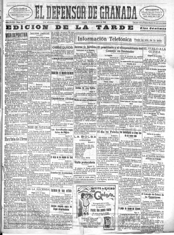 'El Defensor de Granada  : diario político independiente' - Año XLVIII Número 24731 Ed. Tarde - 1926 Diciembre 18