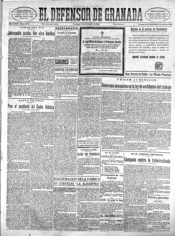'El Defensor de Granada  : diario político independiente' - Año XLVIII Número 24732 Ed. Mañana - 1926 Diciembre 19