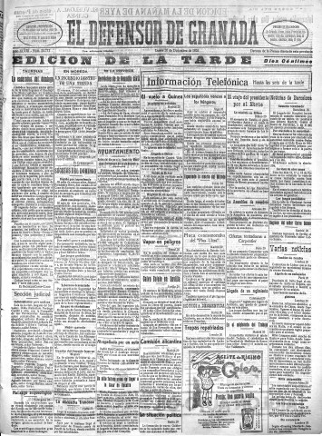 'El Defensor de Granada  : diario político independiente' - Año XLVIII Número 24733 Ed. Tarde - 1926 Diciembre 20