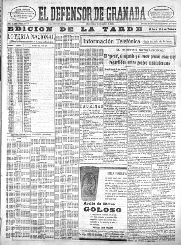 'El Defensor de Granada  : diario político independiente' - Año XLVIII Número 24737 Ed. Tarde - 1926 Diciembre 22