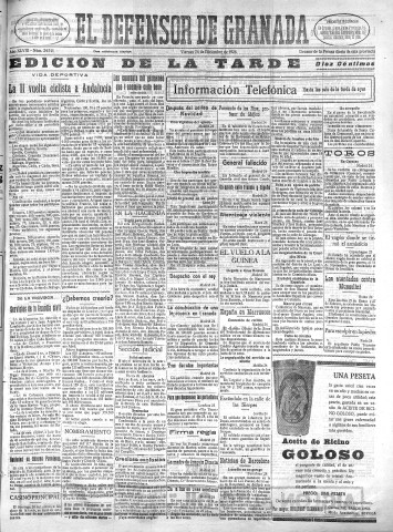 'El Defensor de Granada  : diario político independiente' - Año XLVIII Número 24741 Ed. Tarde - 1926 Diciembre 24