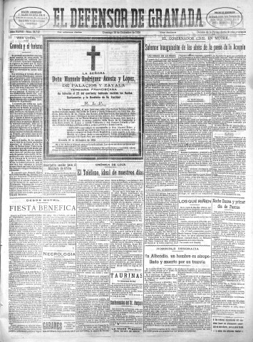 'El Defensor de Granada  : diario político independiente' - Año XLVIII Número 24742 Ed. Mañana - 1926 Diciembre 26