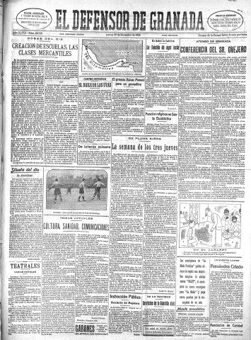 'El Defensor de Granada  : diario político independiente' - Año XLVIII Número 24750 Ed. Mañana - 1926 Diciembre 30