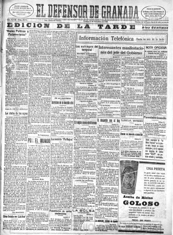 'El Defensor de Granada  : diario político independiente' - Año XLVIII Número 24751 Ed. Tarde - 1926 Diciembre 31
