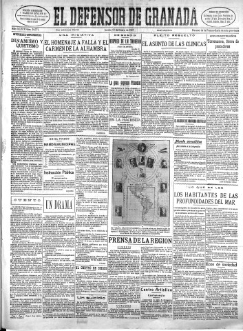 'El Defensor de Granada  : diario político independiente' - Año XLIX Número 24771 Ed. Mañana - 1927 Enero 13