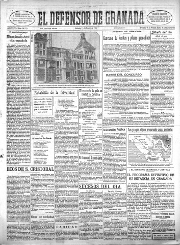 'El Defensor de Granada  : diario político independiente' - Año XLIX Número 24775 Ed. Mañana - 1927 Enero 15