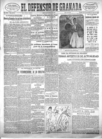 'El Defensor de Granada  : diario político independiente' - Año XLIX Número 24787 Ed. Mañana - 1927 Enero 22