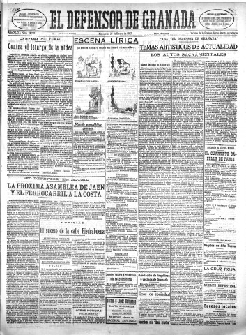 'El Defensor de Granada  : diario político independiente' - Año XLIX Número 24793 Ed. Mañana - 1927 Enero 26