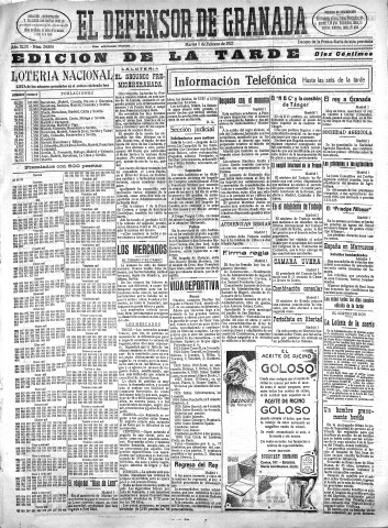 'El Defensor de Granada  : diario político independiente' - Año XLIX Número 24804 Ed. Tarde - 1927 Febrero 01