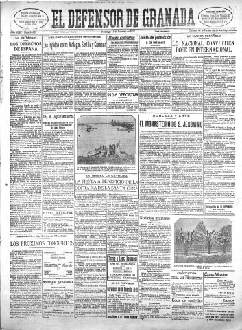 'El Defensor de Granada  : diario político independiente' - Año XLIX Número 24825 Ed. Mañana - 1927 Febrero 13
