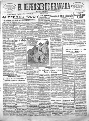 'El Defensor de Granada  : diario político independiente' - Año XLIX Número 24827 Ed. Mañana - 1927 Febrero 15