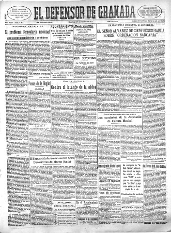 'El Defensor de Granada  : diario político independiente' - Año XLIX Número 24837 Ed. Mañana - 1927 Febrero 20